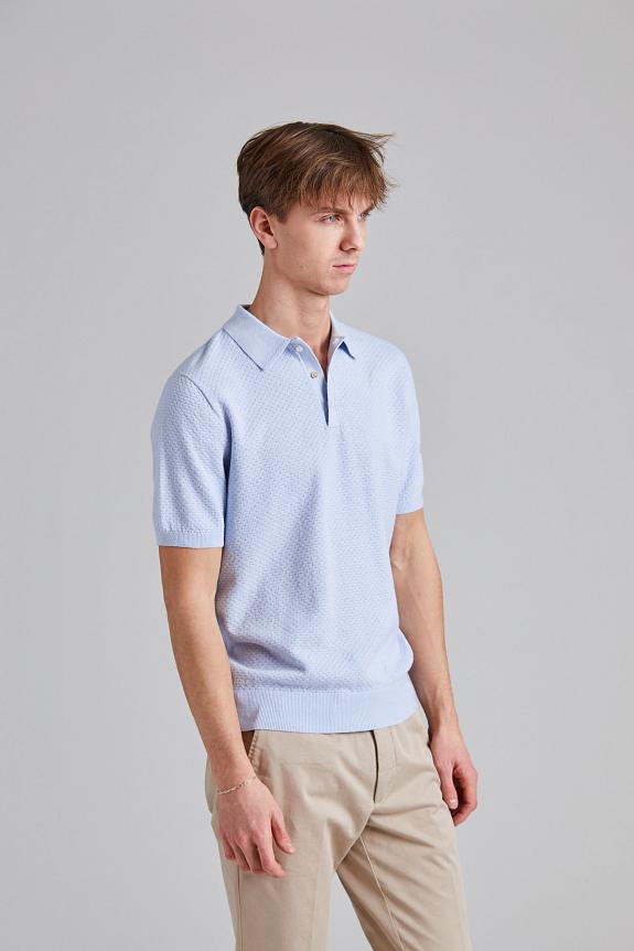 Stenströms Textured Polo Shirt Light Blue-1