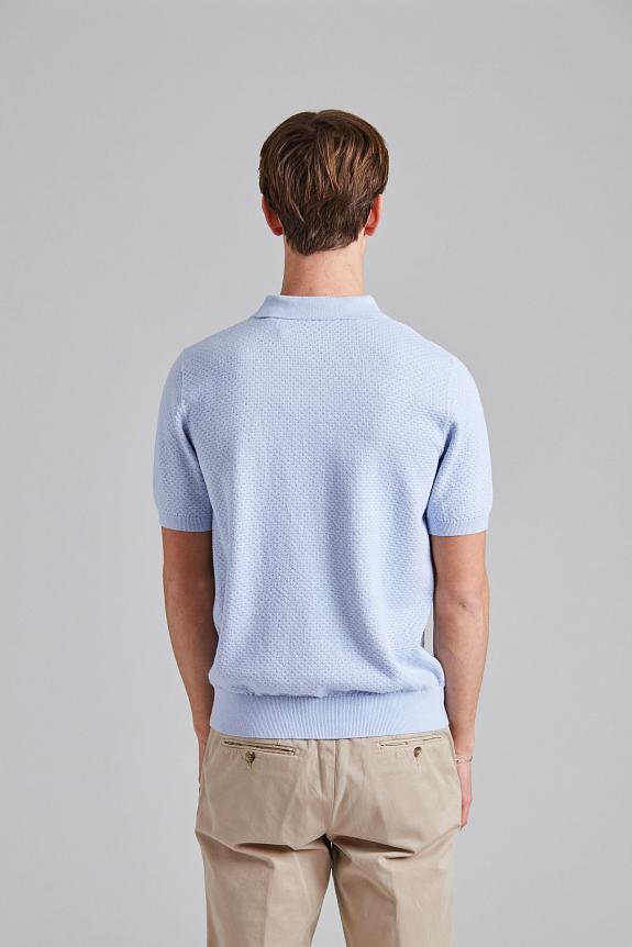 Stenströms Textured Polo Shirt Light Blue-2