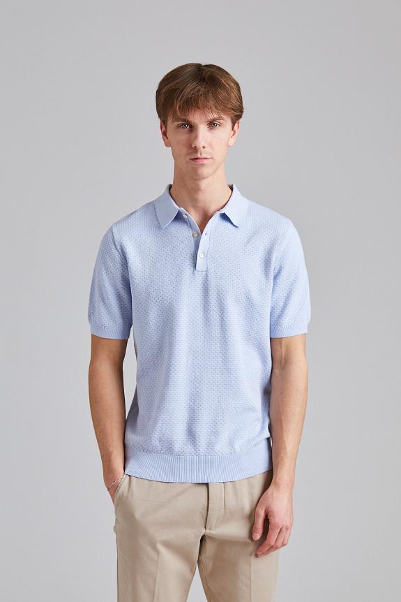 Stenströms Textured Polo Shirt Light Blue