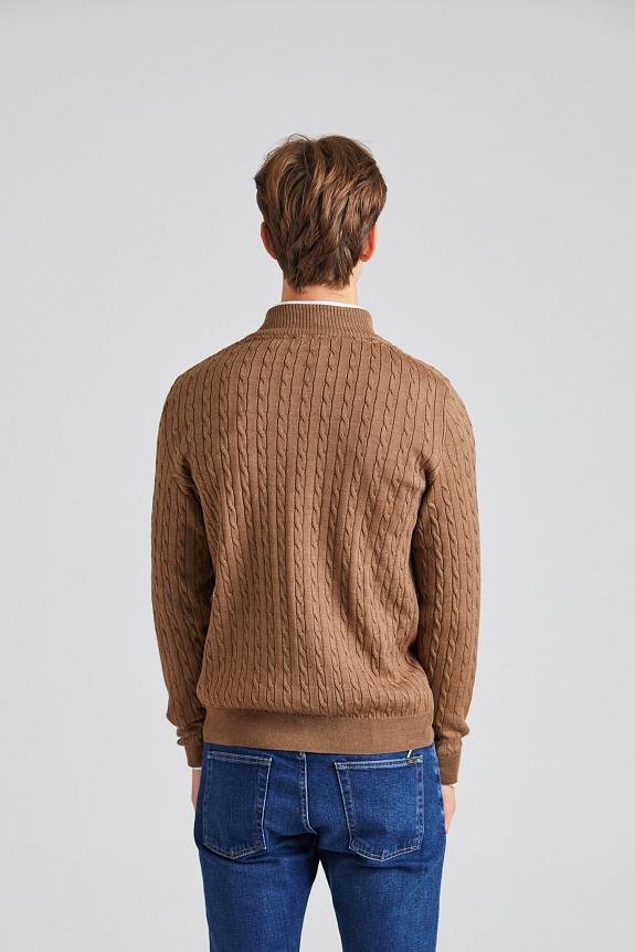 Stenströms Cable Knit Merino Half Zip Light Brown-3