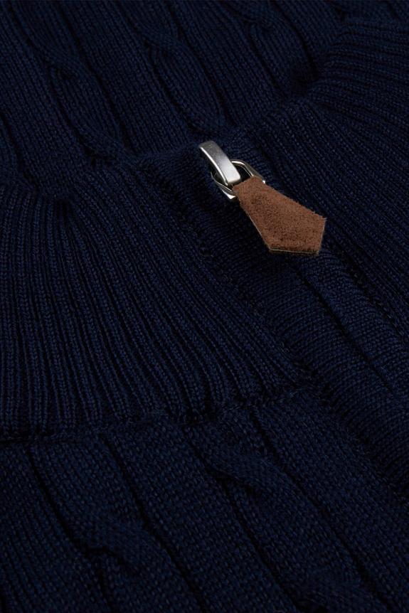 Stenströms Cable Knit Merino Half Zip Navy-7