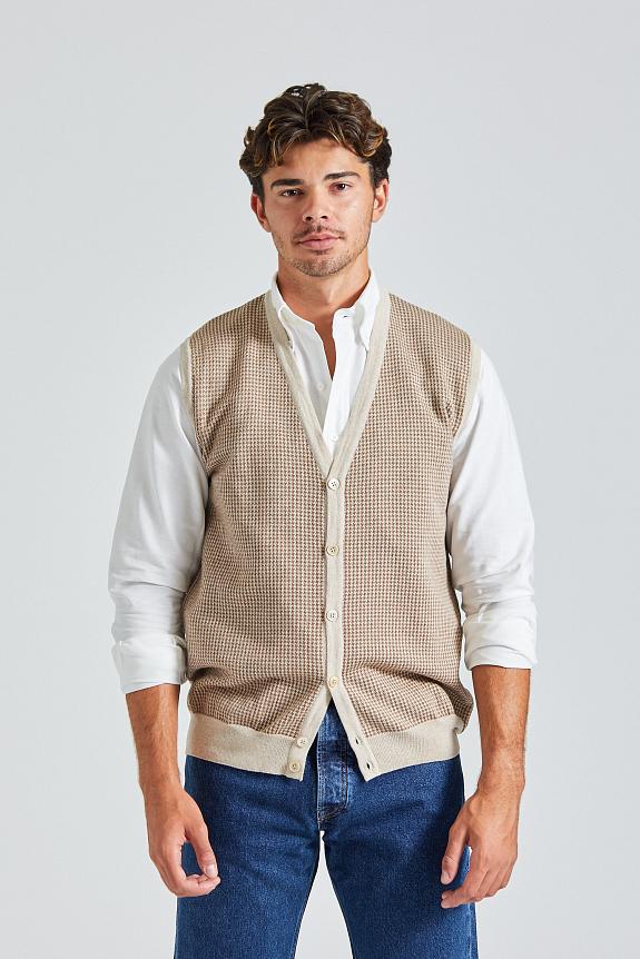 Stenströms Knitted Pepita Merino Vest Beige Check