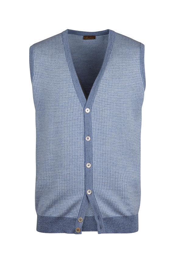 Stenströms Knitted Pepita Merino Vest Light Blue Check-4