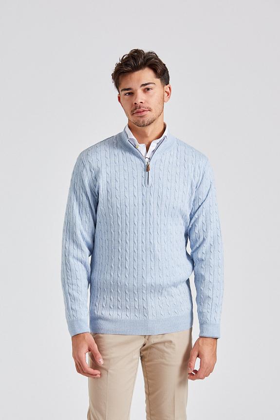 Stenströms Merino Half Zip Cable Knit Lt Blue