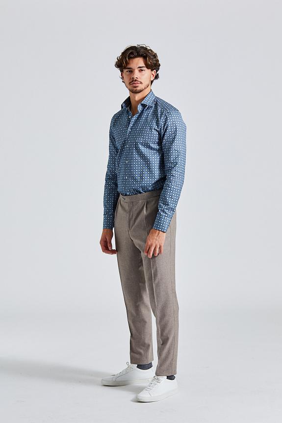 Stenströms Blue Patterned Oxford Shirt Slim-2