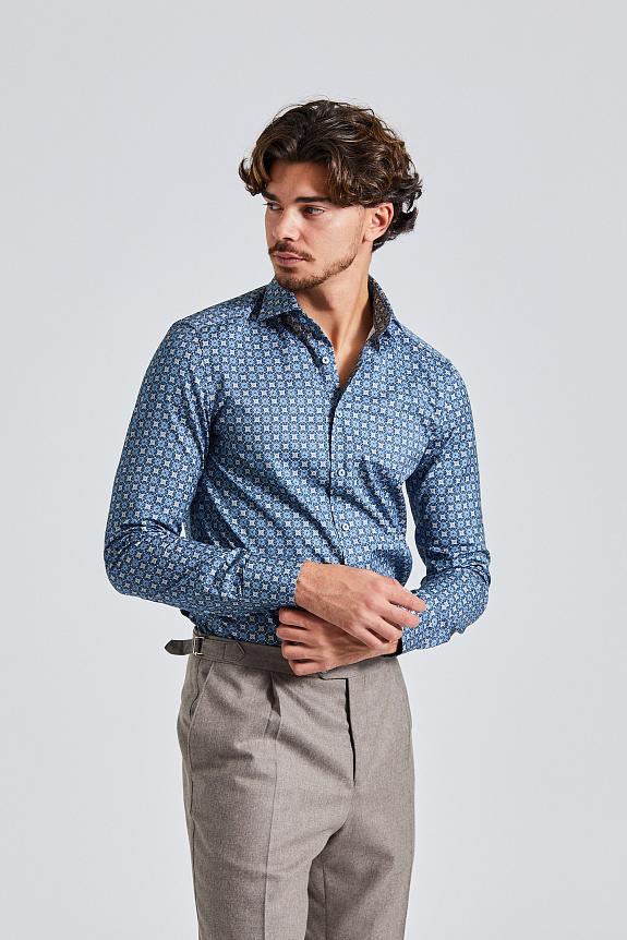 Stenströms Blue Patterned Oxford Shirt Slim-4