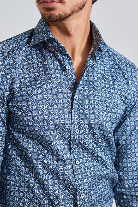 Stenströms Blue Patterned Oxford Shirt Slim-1