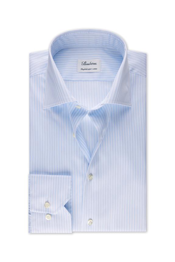 Stenströms Fitted Body Blue Striped Twill