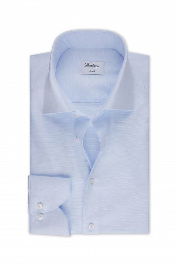 Stenströms Slimline Cotton Linen Shirt Lt Blue