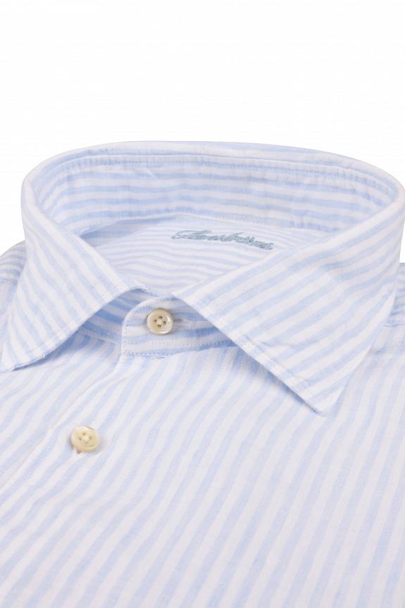 Stenströms Slimline Linen Shirt Lt Blue Stripe