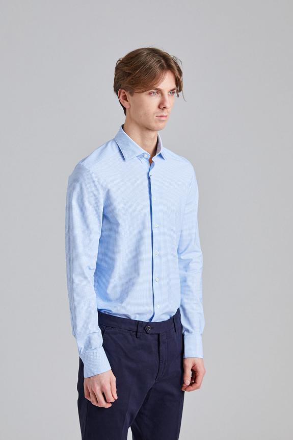 Stenströms Jersey Shirt LIght Blue Check-2