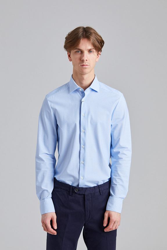 Stenströms Jersey Shirt LIght Blue Check