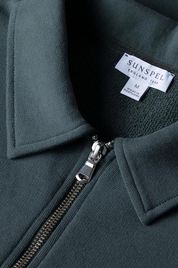 Sunspel Zip Polo Sweatshirt Drill Green