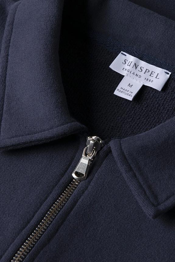 Sunspel Zip Polo Sweatshirt Navy