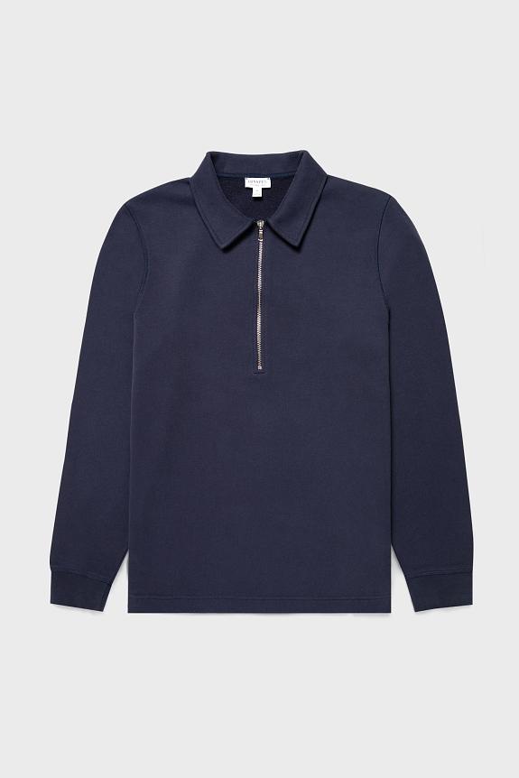 Sunspel Zip Polo Sweatshirt Navy