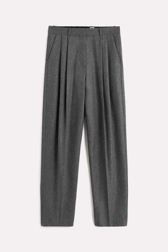 Toteme Double-Pleated Tailored Trousers Grey Melange-5