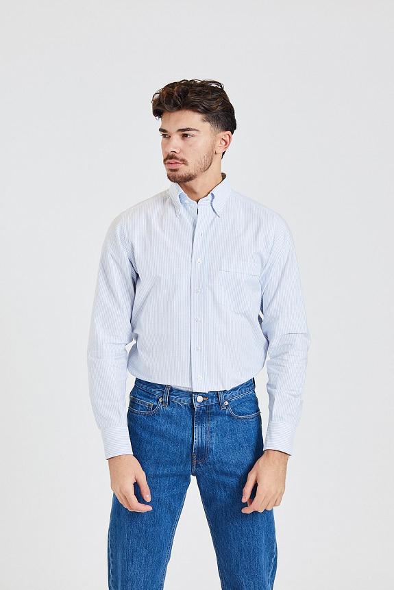 Ticking Stripe Button Down Oxford Shirt Blue