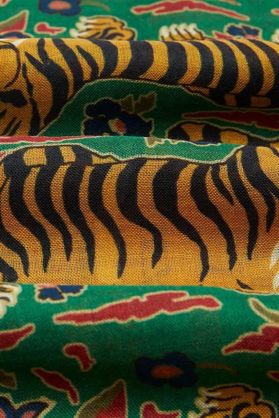 Drakes Tiger Print  Wool Silk Scarf Green-3