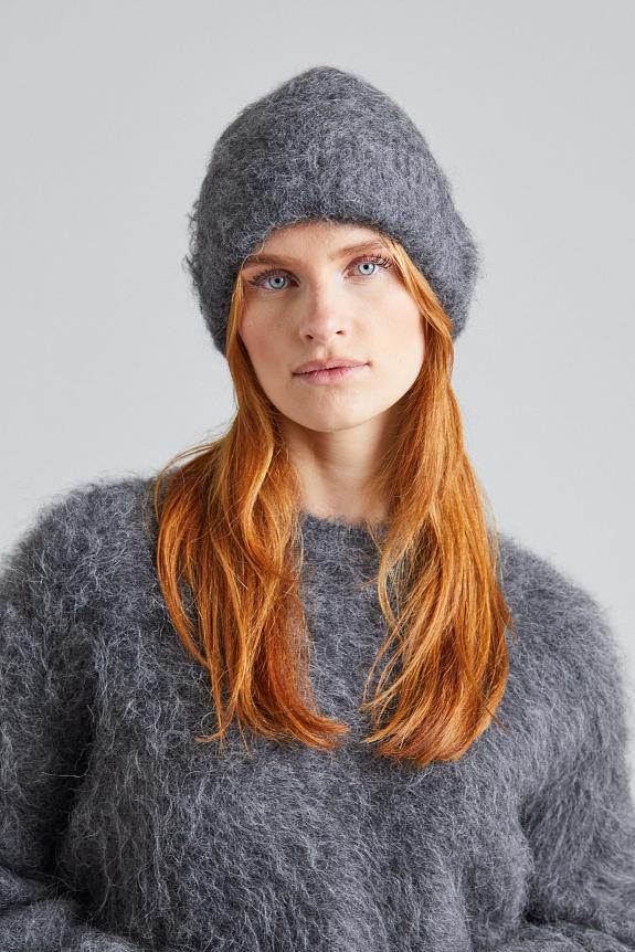 Toteme Alpaca Knit Beanie Dark Grey Melange