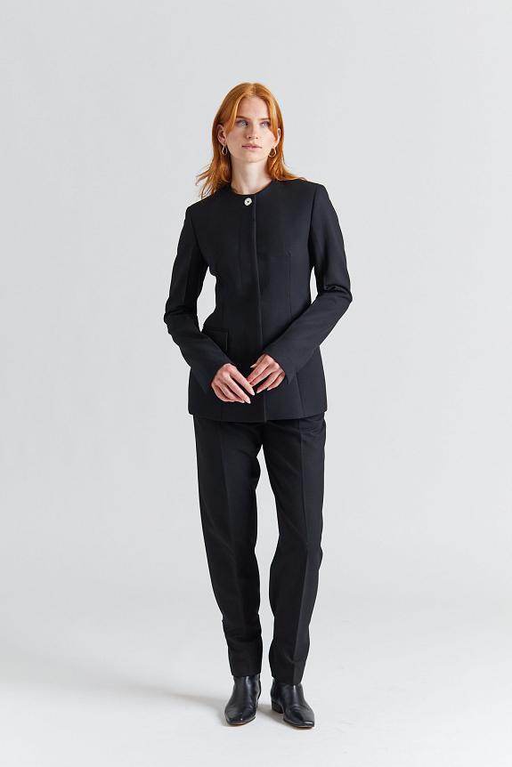 Toteme Collarless Cinched Buckled Slouch Suit Black