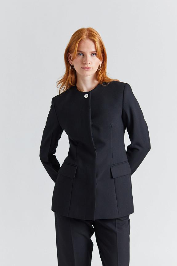 Toteme Collarless Cinched Buckled Slouch Suit Black-1