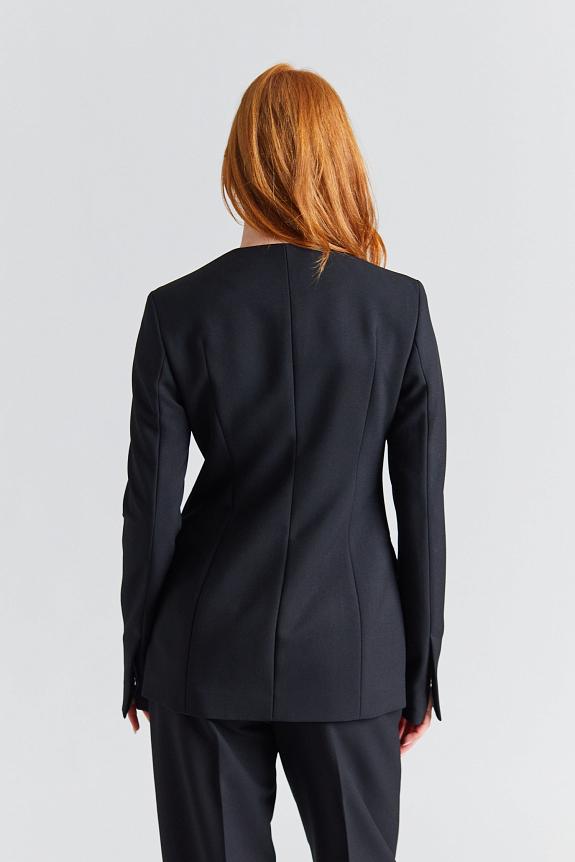 Toteme Collarless Cinched Buckled Slouch Suit Black-3