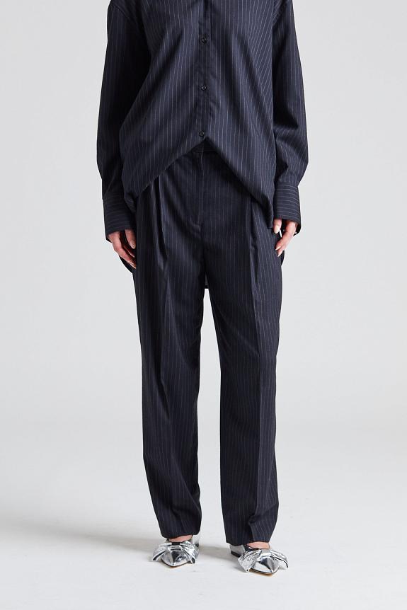 Toteme Toteme Double-Pleated Tailored Pinstripe Trousers Navy