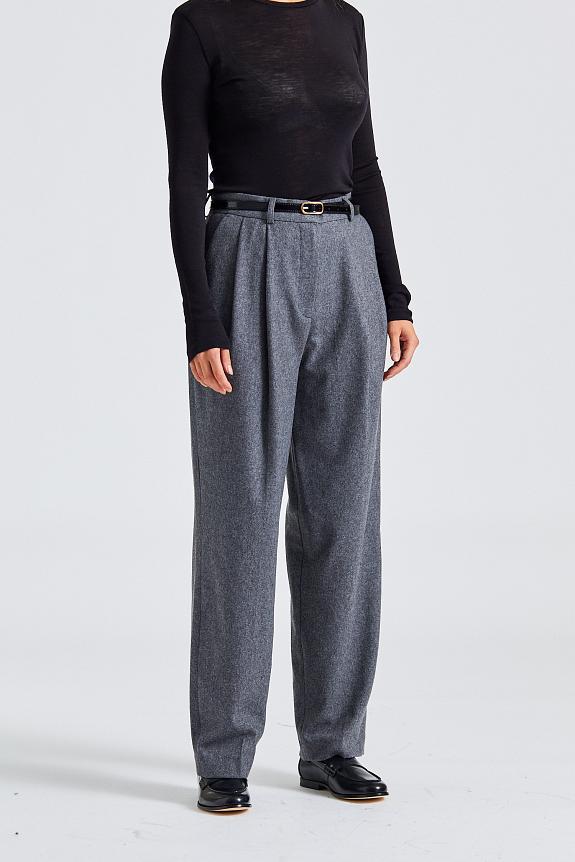 Toteme Double-Pleated Tailored Trousers Grey Melange-2