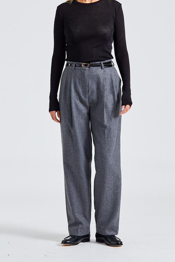 Toteme Double-Pleated Tailored Trousers Grey Melange-3
