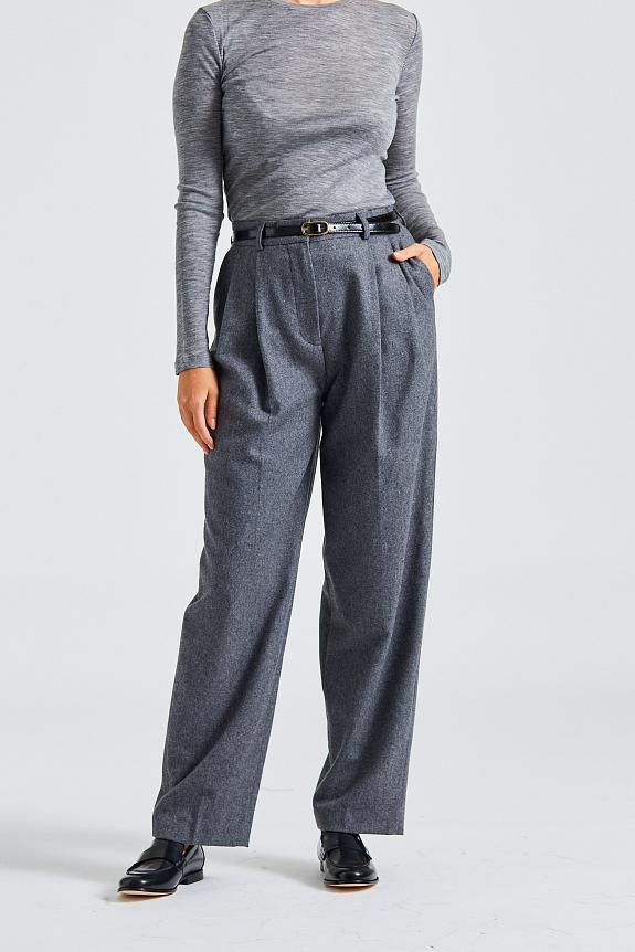 Toteme Double-Pleated Tailored Trousers Grey Melange-1
