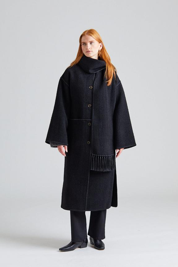 Toteme Embroidered Scarf Coat Black