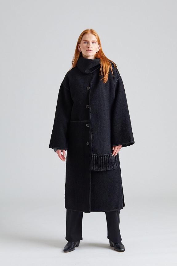 Toteme Embroidered Scarf Coat Black