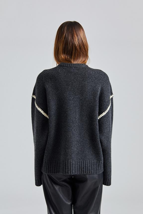Toteme Embroidered Wool Cashmere Knit Grey Melange