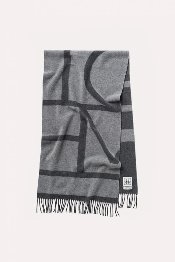 Toteme Monogram Jacquard Wool Scarf Grey