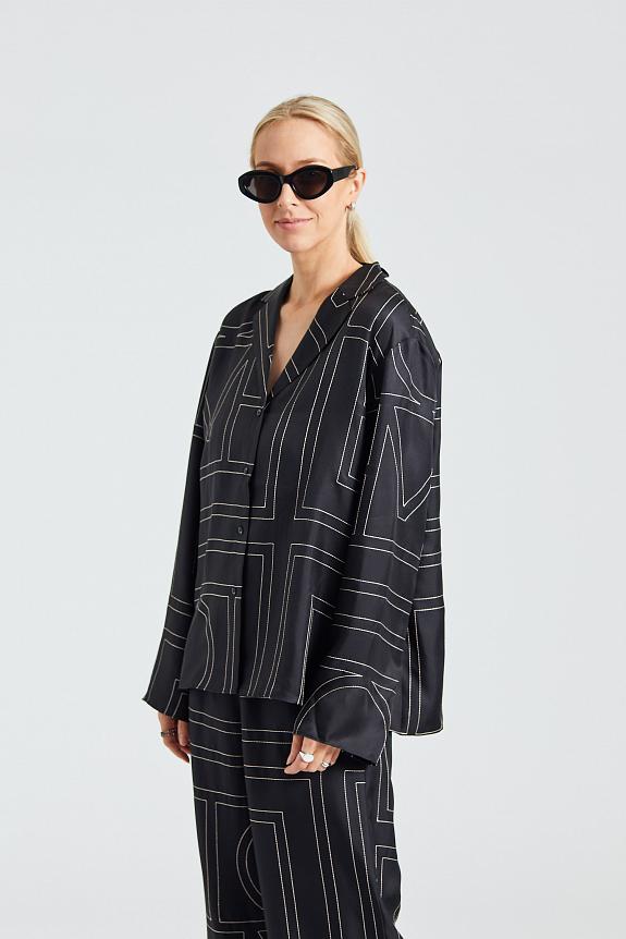 Toteme Monogram Silk PJ Top Black