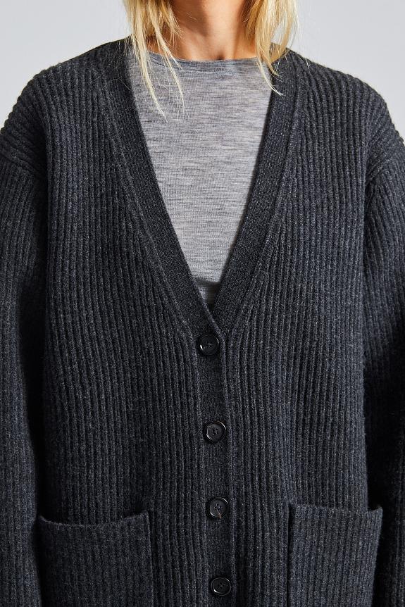 Toteme Ribbed Wool Cardigan Charcoal Melange-5