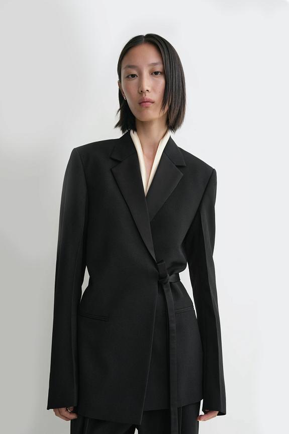 Toteme Satin-Lapel Wrap Blazer Black-1