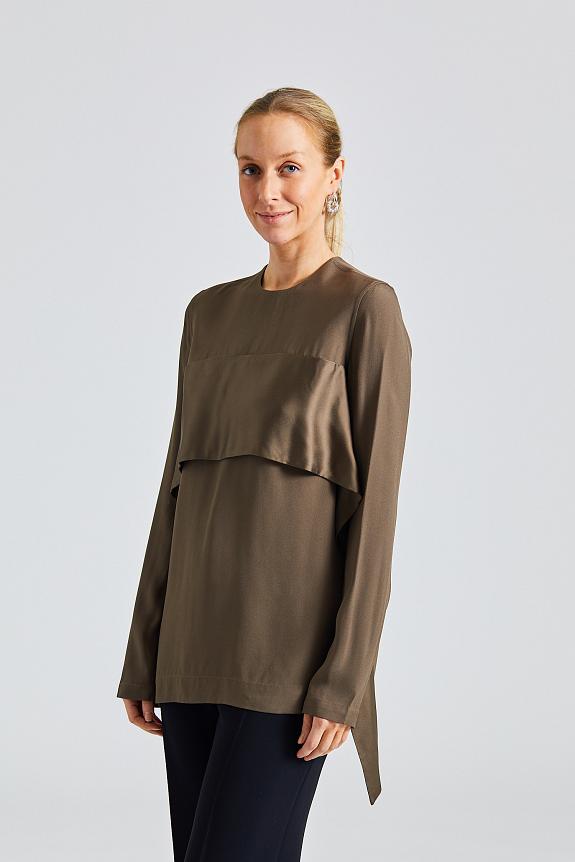 Toteme Satin-Sash Crepe Top Bay Leaf