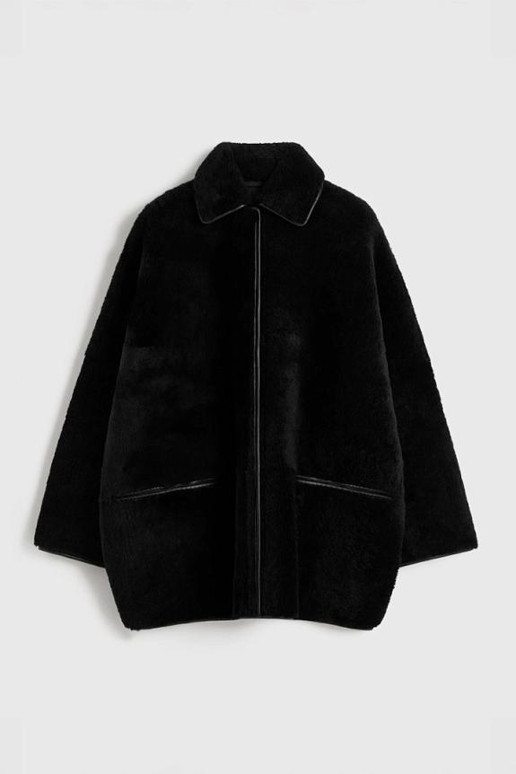 Toteme Teddy Shearling Overshirt Jacket Black