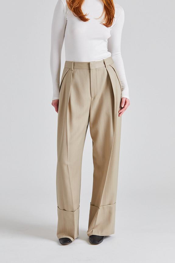 Victoria Beckham Wide Leg Turn Up Trouser Almond