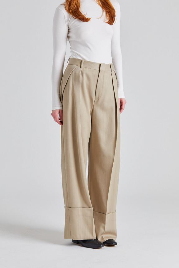 Victoria Beckham Wide Leg Turn Up Trouser Almond