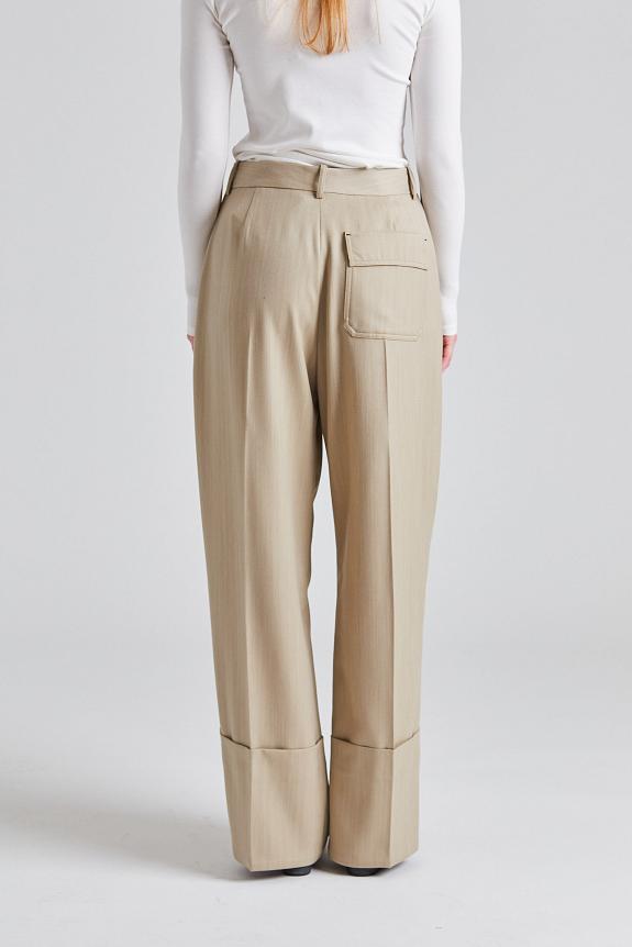 Victoria Beckham Wide Leg Turn Up Trouser Almond