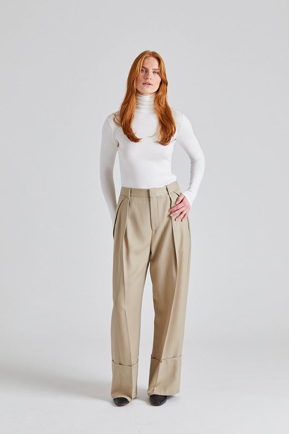 Victoria Beckham Wide Leg Turn Up Trouser Almond