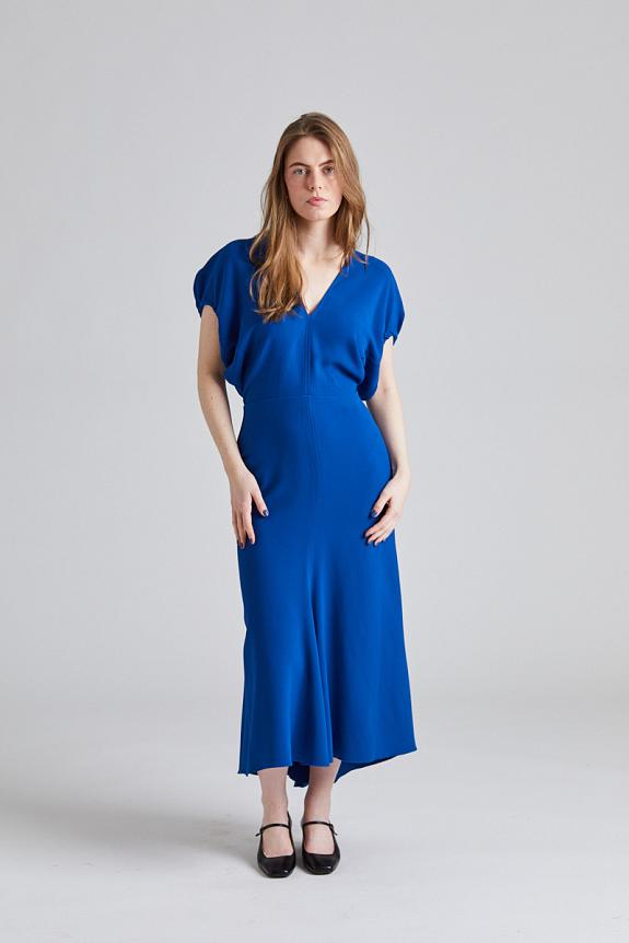 Victoria Beckham Blouson Detail Midi Dress Sapphire Blue 