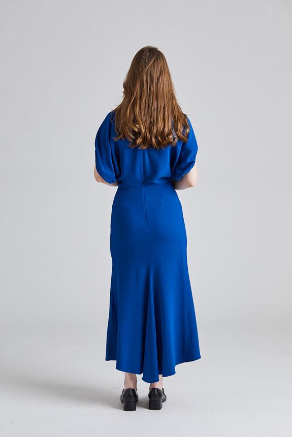 Victoria Beckham Blouson Detail Midi Dress Sapphire Blue 