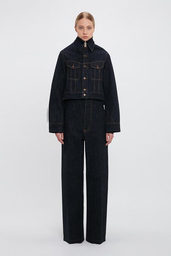 Victoria Beckham Cropped Denim Jacket Dark Indigo Rise 