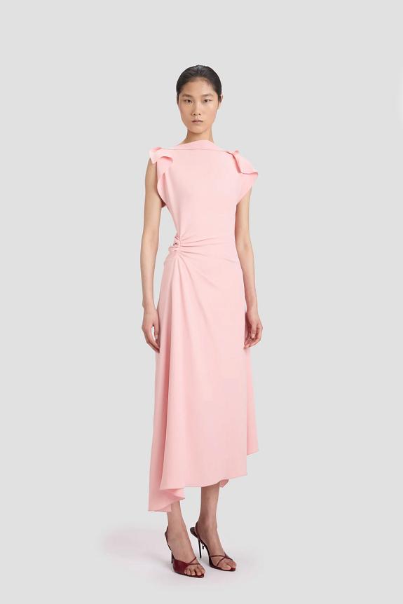 Victoria Beckham Drape Sleeve Midi Dress Antique Pink