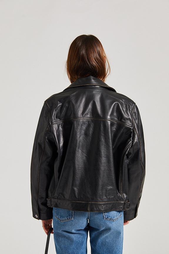 Victoria Beckham Oversized Leather Jacket Black/Taupe-1