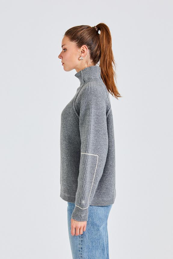 Victoria Beckham Oversized Polo Neck Jumper Grey Melange-3