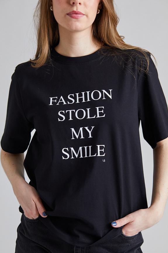 Victoria Beckham Slogan Tee Black Fashion Stole My Smile 